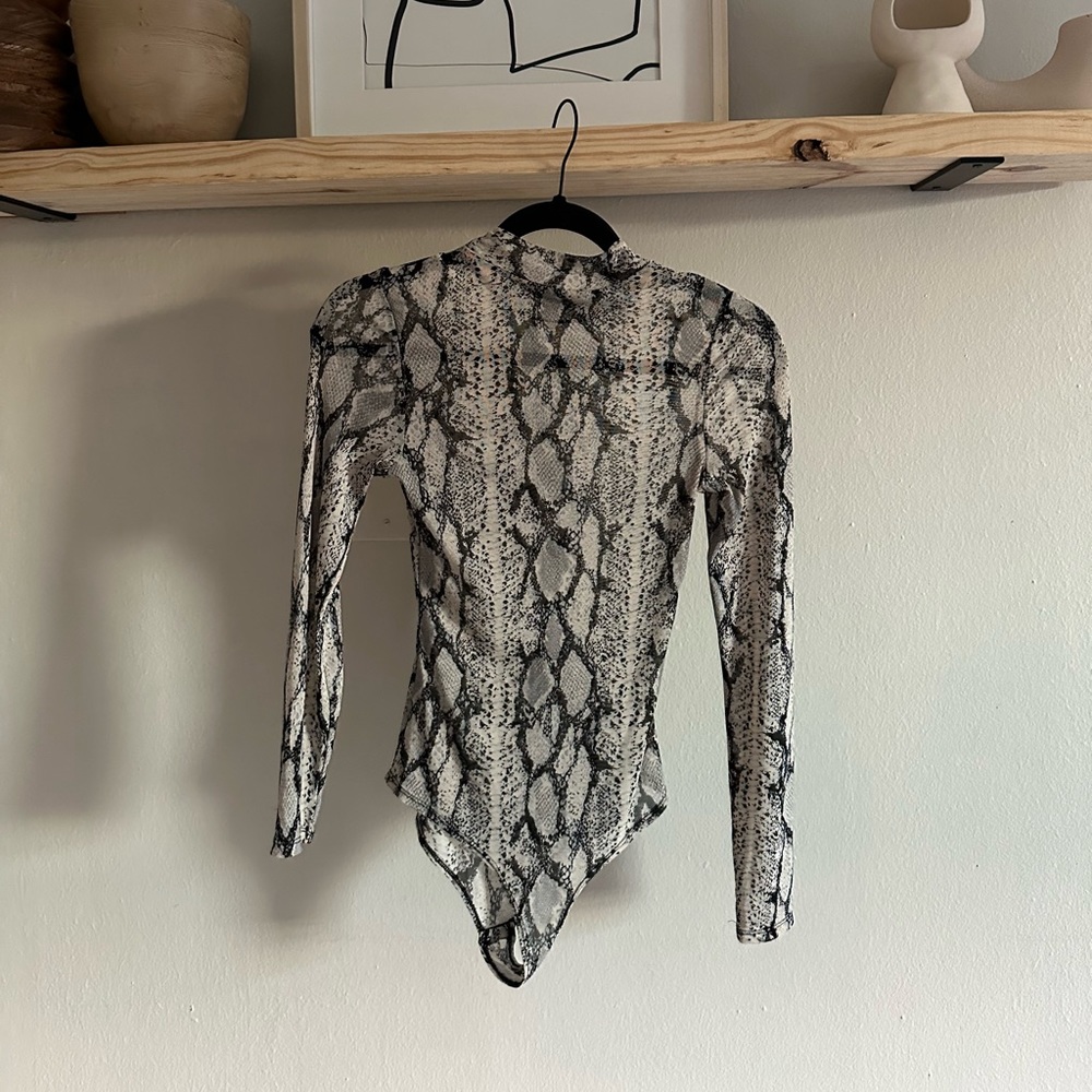 Sheer Turtle Neck Snakeprint Bodysuit Top